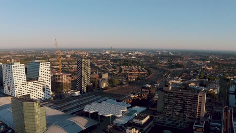 Aerial-Over-Utrecht-Centraal-Railway-Station-During-Lockdown