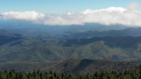 Aerial-flight-over-a-mountain-ridge-in-western-North-Carolina-during-the-early-fall-season