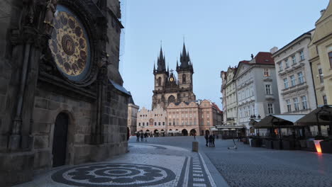 Old-Town-Square,-Prague,-Czech-Republic,-During-Covid-18-Virus-Outbreak-Lockdown-in-Twilight