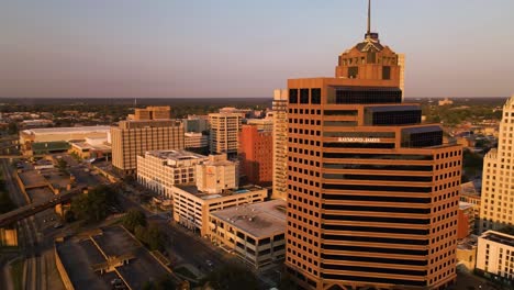 Flying-around-Downtown-Memphis-Skyline-at-Sunset-4K