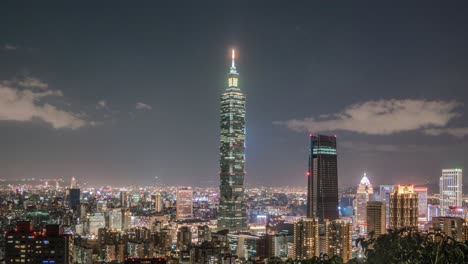 Zeitraffer-Der-Skyline-Von-Taipeh-Mit-Taipei-101-Bei-Nacht-In-Taiwan-–-Kamera-Nach-Unten-Geneigt