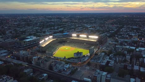 Aerial-footage-of-Wrigley-Field-in-Summer