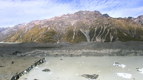 Panoramic-shot-of-the-Tasman-glacier-and-the-Lake-Tasman,-in-south-island-of-New-zealand