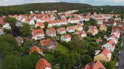 Aerial-View-Of-Picturesque-Houses-On-The-Swedish-Paradise-Part-Of-Gothenburg-Called-Orgryte-In-Sweden
