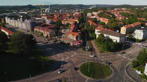 Aerial-view-of-a-roundabout-located-in-Kalltorp,-Gothenburg,-Sweden