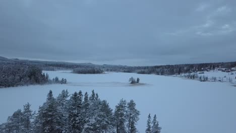 The-frozen-lake-and-forest-near-Borgvattnet,-Sweden