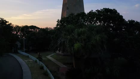 Sunset-view-of-Old-Baldy-Lighthouse-situated-in-Bald-Head-Island,-north-Carolina