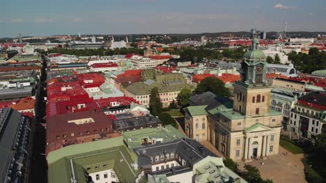 Aerial-beautiful-view-over-the-majestic-city-Gothenburg-showing-the-part-of-town-called-Inom-Vallgraven-and-other-parts-of-the-city