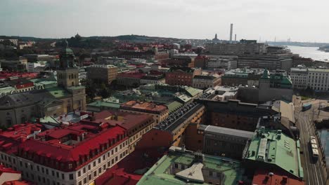Aerial-beautiful-view-over-the-majestic-city-Gothenburg-showing-the-part-of-town-called-Inom-Vallgraven-and-the-famous-Aveny