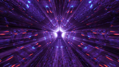 Purple-blue-lights-bursting-and-disappearing-from-a-pentagon-shape-at-the-end-of-an-infinite-tunnel