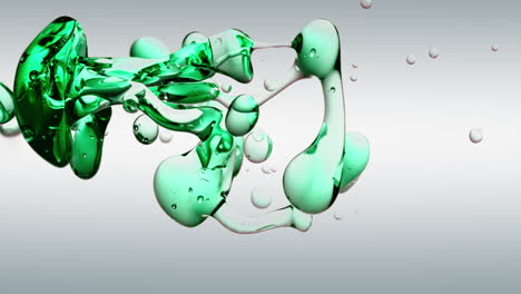 Transparentes-Benzin,-Grünblaue-Ölblasen-Und-Flüssige-Formen-In-Gereinigtem-Wasser-Auf-Weißem-Hintergrund-Mit-Farbverlauf