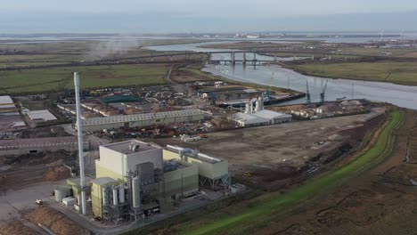 Wide-aerial-orbit-view-of-Ridham-Dock-in-Kemsley,-UK