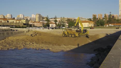 PORTO,-PORTUGAL,-Old-lighthouse-in-Douro-river-with-construction-site-in-background