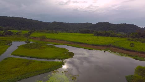 Vista-Aérea-Desde-Drone-De-La-Laguna-El-Futuro-En-Tarde-Nublada,-Zona-Rural-De-Córdoba,-Veracruz,-México