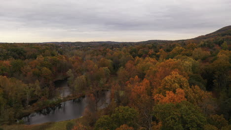 An-aerial-shot-of-the-colorful-foliage-in-upstate-NY