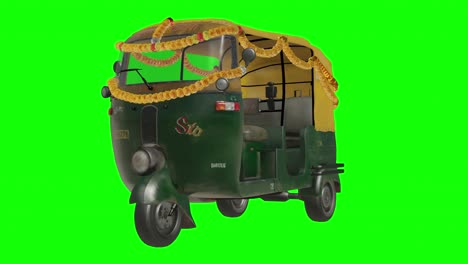 Tuk-Tuk-Ride-Time,-Auto-rickshaw-on-Green-Screen-With-Alpha-Matte