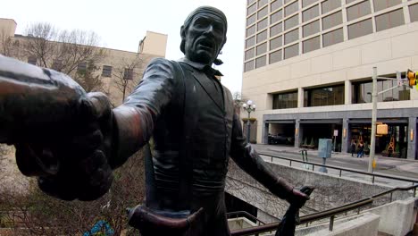 The-statue-of-Toribio-Losoya-stands-just-across-from-the-Alamo,-Losoya-was-a-Tejano-hero-of-The-Battle-of-the-Alamo,-he-perished-with-the-other-men-who-fought-for-Texas-Independence