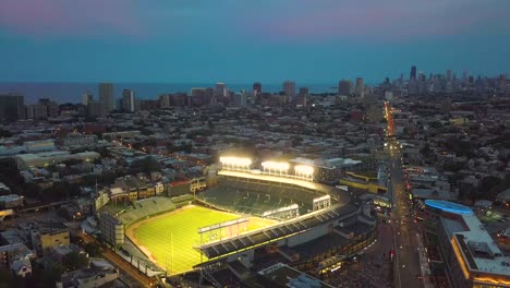 Aerial-footage-of-Wrigley-Field-in-Summer