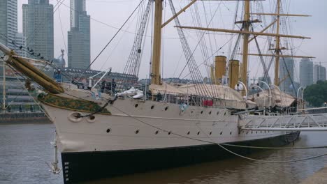 STEADY-People-on-ARA-Presidente-Sarmiento-museum-ship-and-skyline-on-background