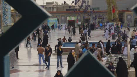 Crowds-of-Iranians-gathered-outside-Imamzadeh-Saleh-Mosque-in-Tehran,-Iran