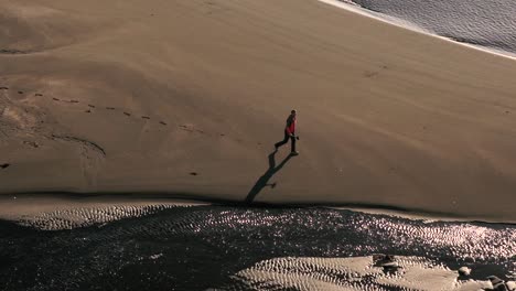 Man-walks-across-the-beach-on-black-sand-beach-in-Iceland