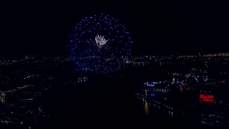 July-4th-fireworks,-drone-footage-Baltimore-Inner-Harbor