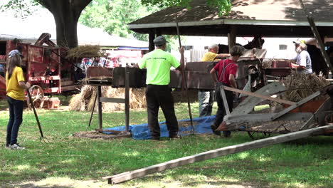 Kinzers,-Pennsylvania---August-15,-2019:-People-demonstrating-early-life-in-America-at-the-Rough-and-Tumble-Thresherman's-Reunion-in-Kinzers,-Pennsylvania-on-August-15,-2019