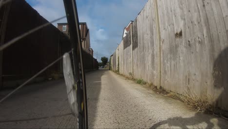 POV-Cycling-Down-Alleyway-And-Onto-Palace-Road-In-Ruislip