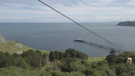 Bunte-Seilbahn,-Gondel,-Tourismus,-Besichtigung,-Transport-Mit-Blick-Auf-Den-Malerischen-Pier-Von-Llandudno