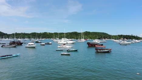 Aerial-view-of-Hong-typhoon-shelter-with-small-private-boats-anchored