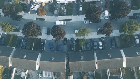 Front-And-Back-Gardens-Of-Rows-Of-Houses-In-A-Real-Estate-Property-In-Dublin,-Ireland---aerial-drone