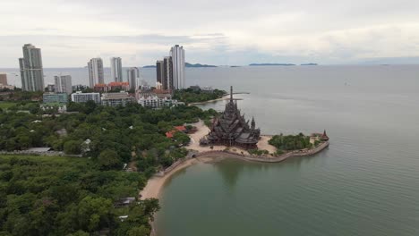 Drone-view-of-The-Sanctuary-of-Truth-in-Pattaya