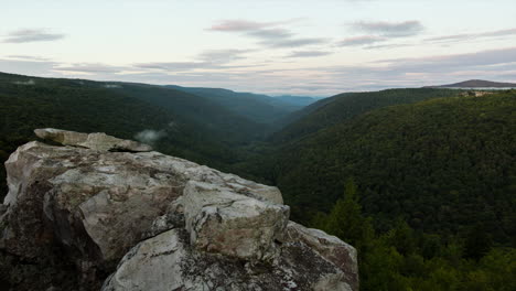 A-time-lapse-of-the-sunrise-sweeping-over-the-Red-Creek-Valley,-as-seen-from-the-Rohrbaugh-Cliffs-in-the-Dolly-Sods-Wilderness,-part-of-the-Monongahela-National-Forest-in-West-Virginia