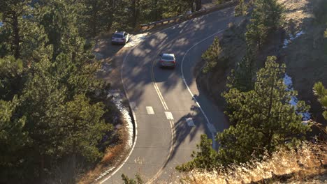 Aerial-view-of-car-driving-in-the-mountains