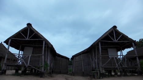 Shady-beach-shack-structures-at-Senegal-Africa-at-evening