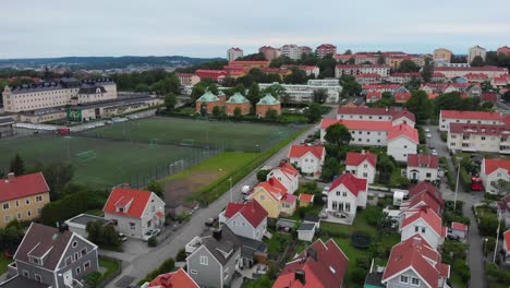 Vista-Aérea-Sobre-El-área-Bagaregarden-En-Gotemburgo,-Suecia