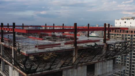 Aerial-View-of-Skyscrapers-Under-Construction-Revealing-Cityscape-in-Kyiv,-Ukraine