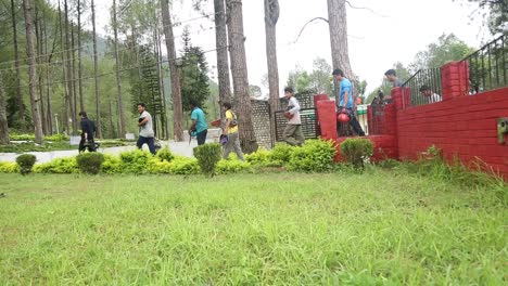 Mountaineering-trainees-of-an-reputed-Mountaineering-Institute-in-upper-Himalayas,-Uttarakhand,-India-with-their-essential-mountaineering-goods-at-their-training-institute