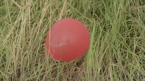 Einsamer-Roter-Ballon-Im-Gras-Zurückgelassen