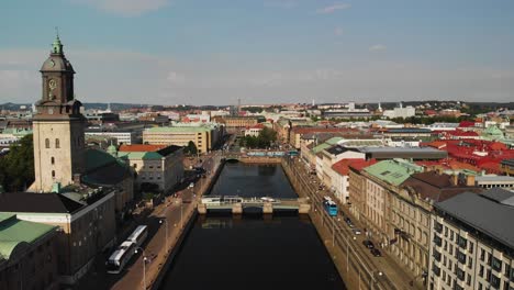 Aerial-view-over-Nordstaden-and-Inom-Vallgraven-in-central-Gothenburg,-Sweden