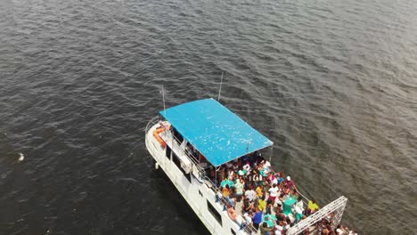 Aerial-view-of-people-partying-on-a-vessel-in-the-Gulf-of-Paria-located-in-the-Caribbean-off-the-island-of-Trinidad