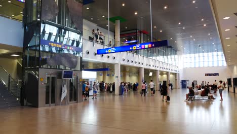 Panning-shot-of-the-main-entrance-at-the-Castellon-airport-in-Spain