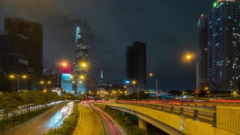 Zeitraffer,-Überführungsstraße-Und-Skyline-Von-Saigon