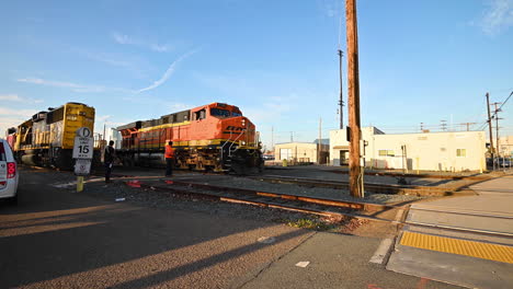 An-industrial-steam-locomotive-running-in-San-Diego,-Californa---wide-pan