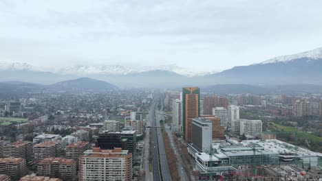 Aerial-over-Kennedy-highway-on-a-cloudy-day-in-Santiago,4K