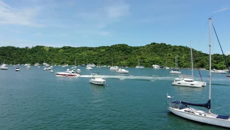 Aerial-view-of-Hong-typhoon-shelter-with-small-private-boats-anchored