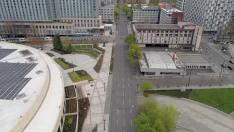 Historic-aerial-footage-of-Oregon-Convention-Center-with-empty-streets-due-to-the-COVID-19-pandemic
