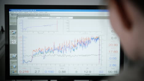 Woman-showing-activity-from-sprint-on-treadmill-measured-on-computer