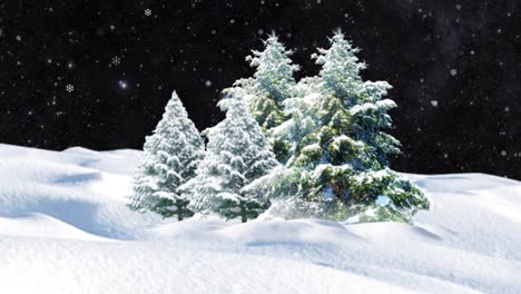 Animierter-Weihnachtsbaum-Mit-Schnee-Und-Universum-Hintergrund