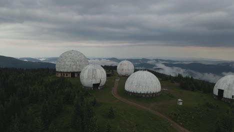 Cinematic-fly-over-of-abandoned-USSR-radar-station-in-Carpathian-mountains
